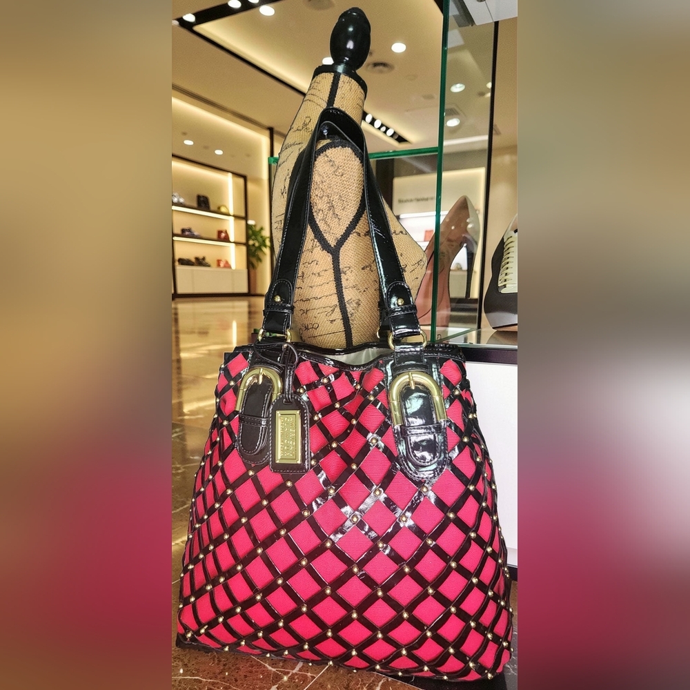 American Glamour Red & Black Handbag By Badgley Mischka NWOT - Picture 2 of 14